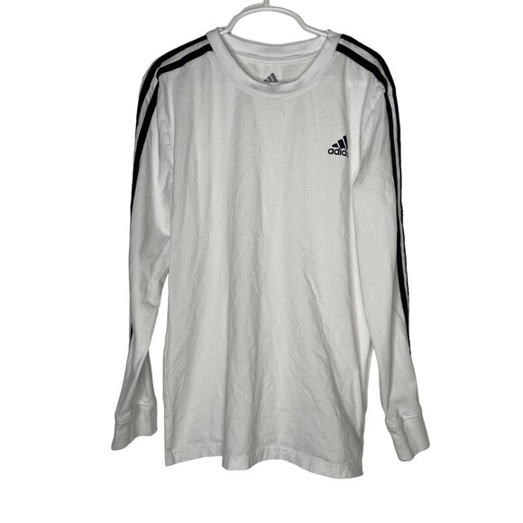 Adidas Boys White Long Sleeve 3-Stripes Tee Size 10/12 - Picture 1 of 10